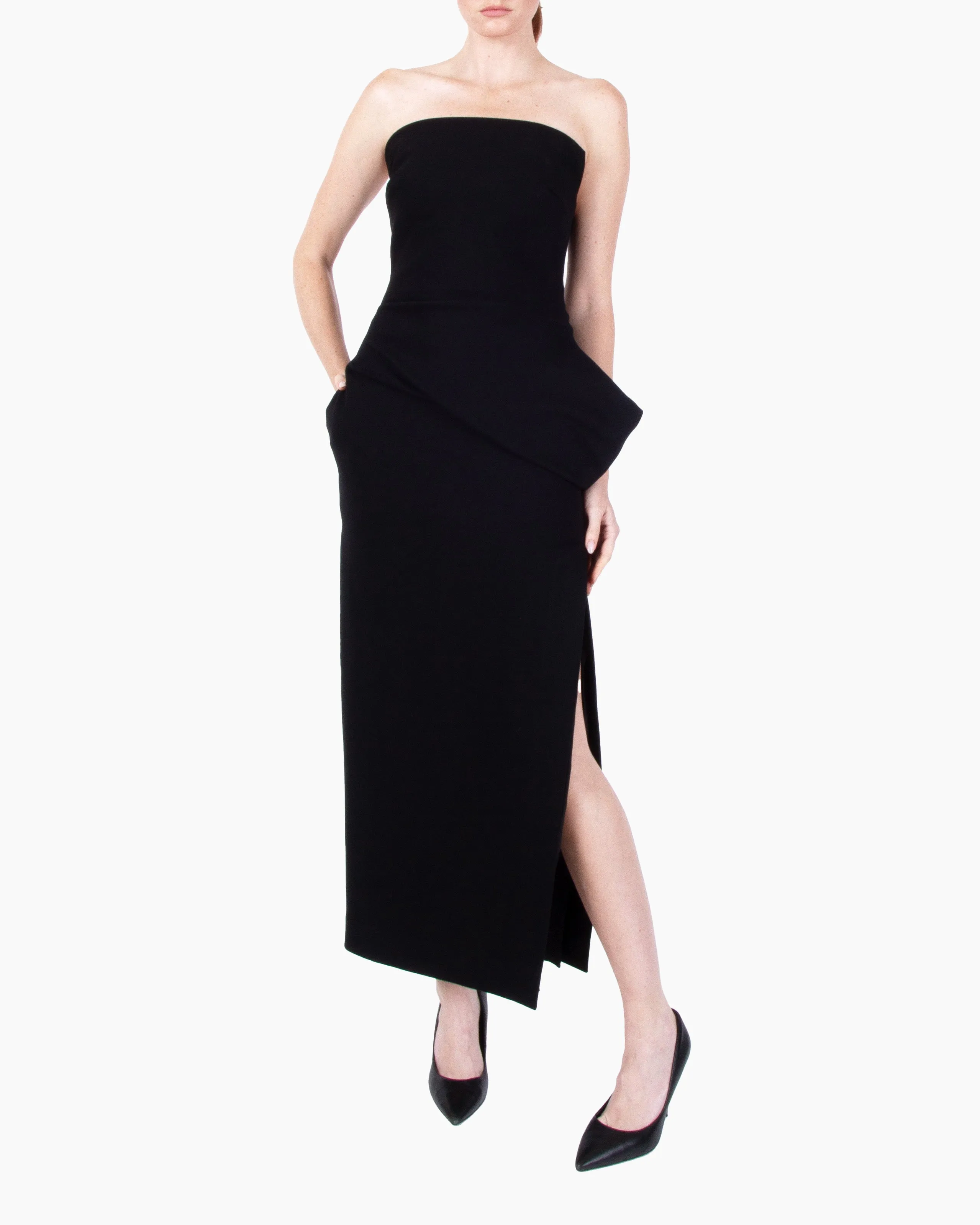 GIA STUDIOS Black Asymmetric Strapless Dress