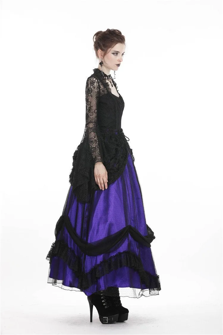 Gothic lace mesh satin long skirt KW139