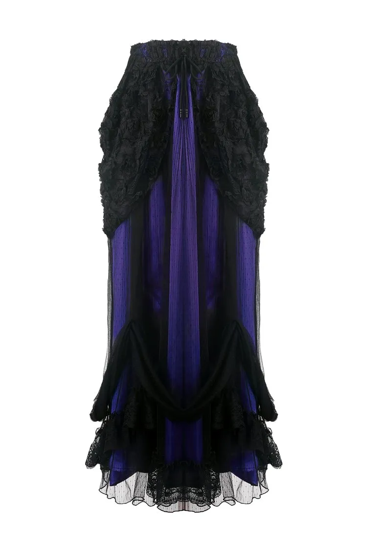 Gothic lace mesh satin long skirt KW139