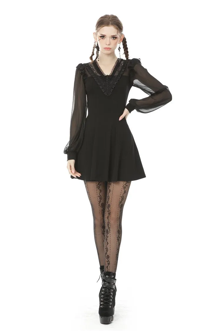 Gothic mesh sleeves deep V neck dress DW499
