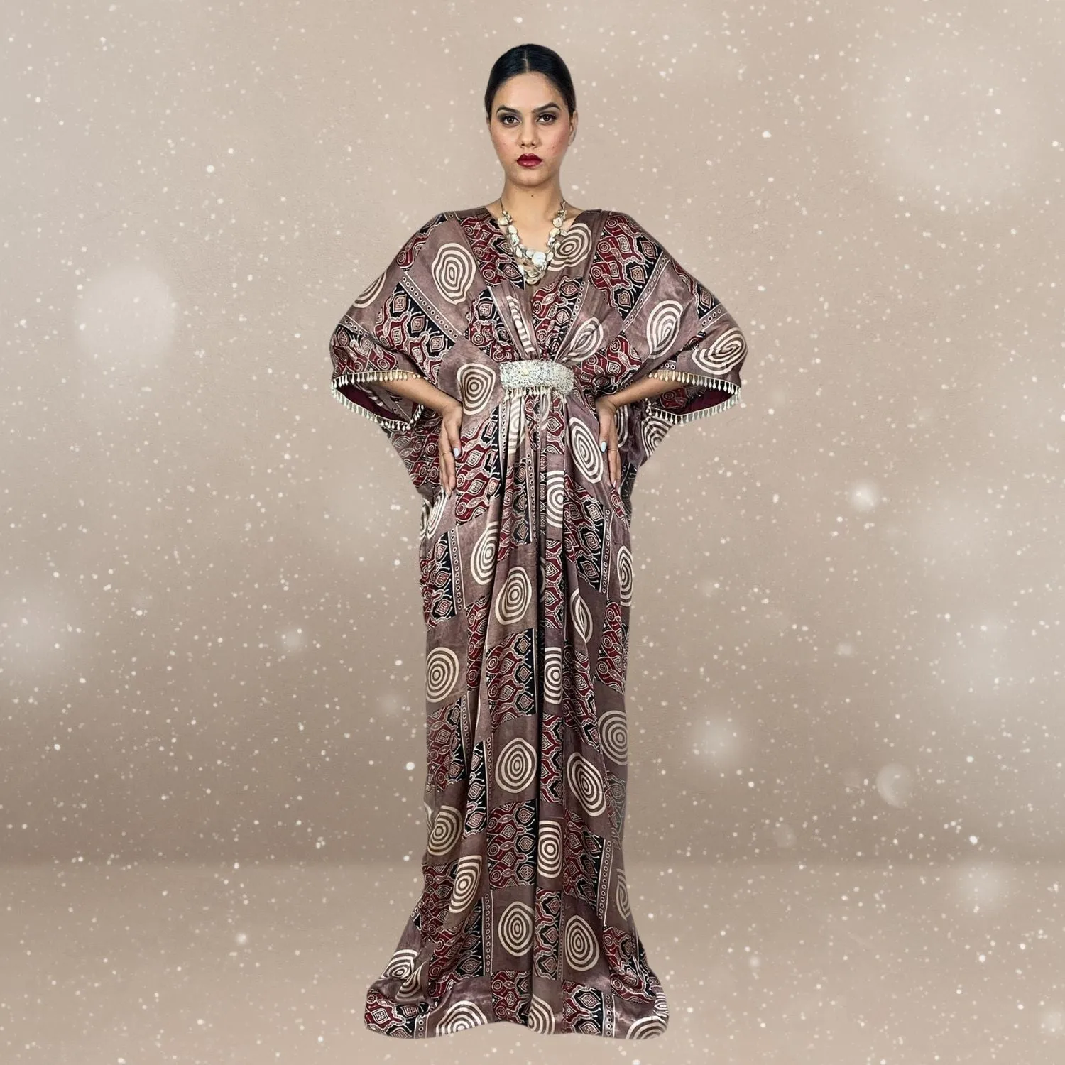 Grace Ajrakh Modal Kaftan | Hand-Block Print | Enchanted Elegance
