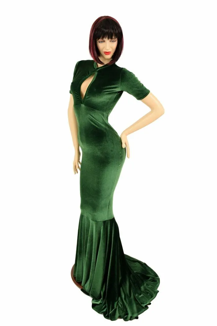 Green Velvet Keyhole Gown