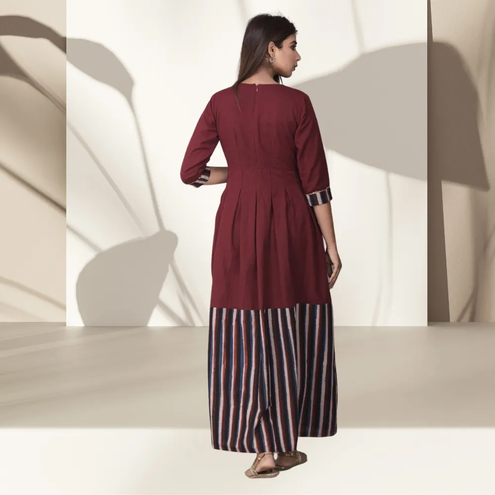Gul Border Dress | Block Print | Handcrafted | Day Wear | Maroon And Brown