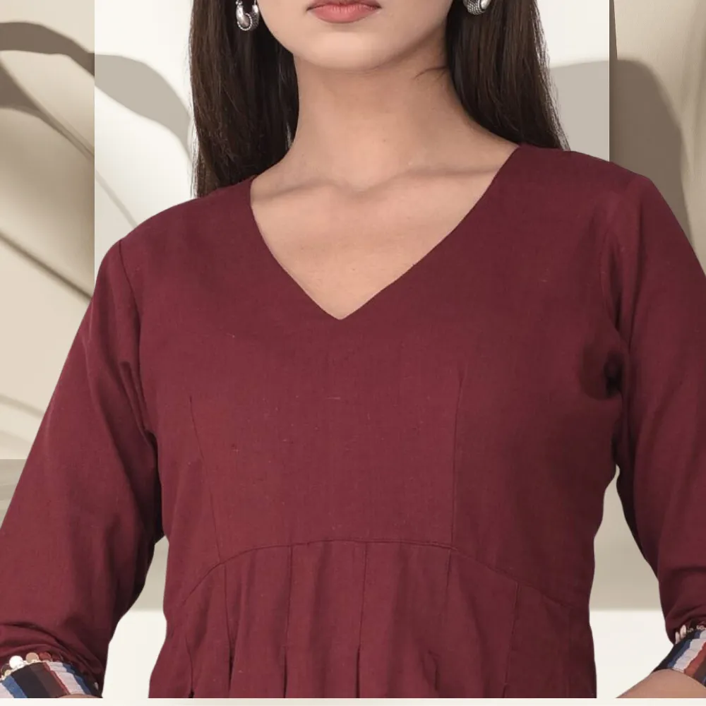 Gul Border Dress | Block Print | Handcrafted | Day Wear | Maroon And Brown