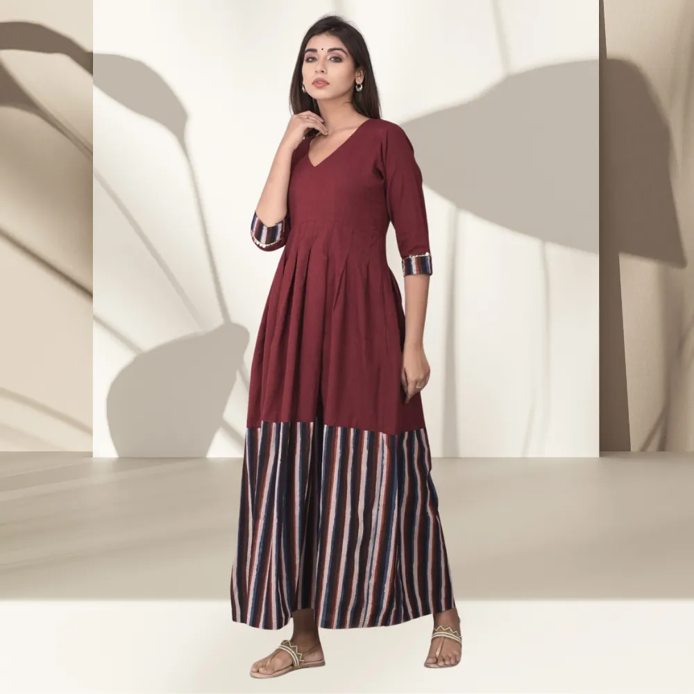 Gul Border Dress | Block Print | Handcrafted | Day Wear | Maroon And Brown