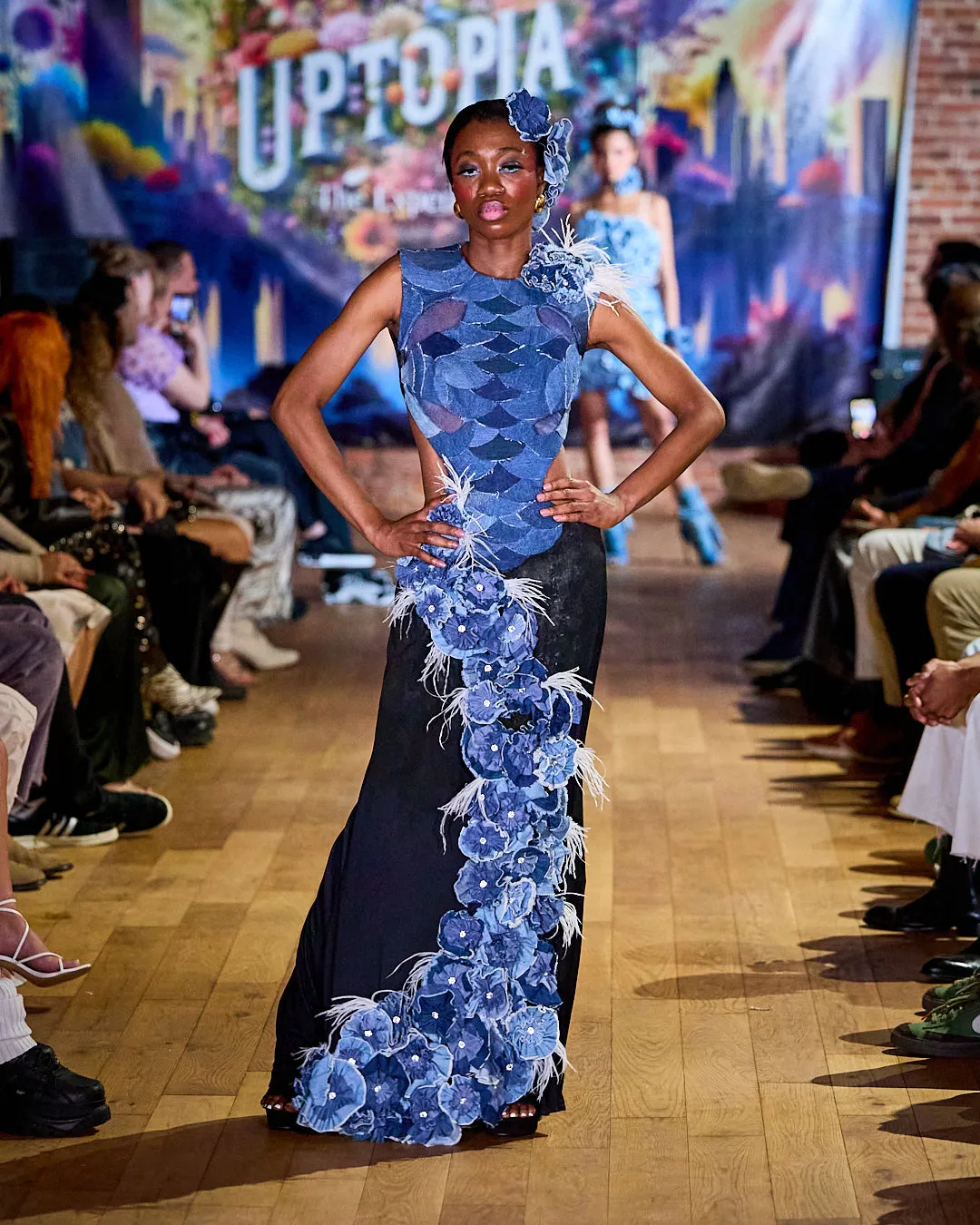 Handmade Flower Designer Dress from Upcycled Denim