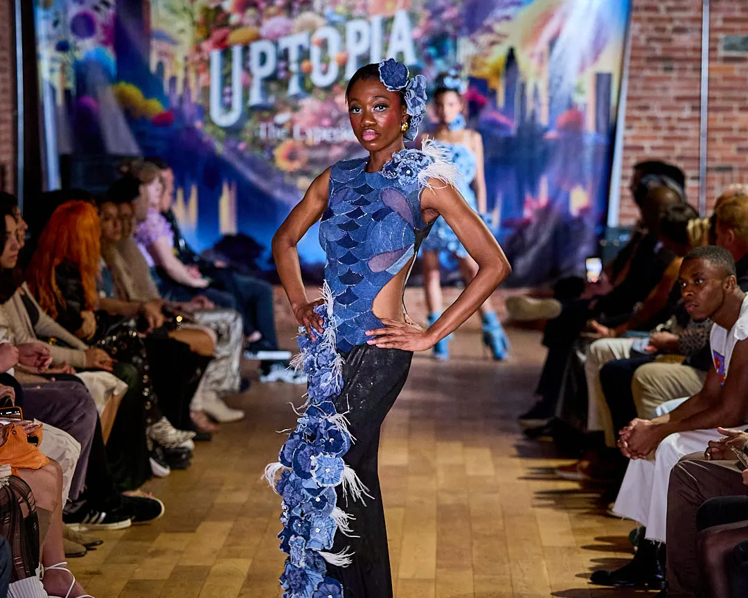 Handmade Flower Designer Dress from Upcycled Denim