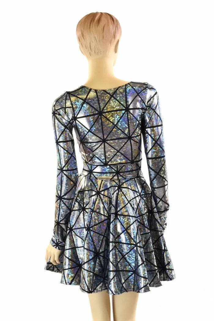 Holographic Long Sleeve Skater Dress