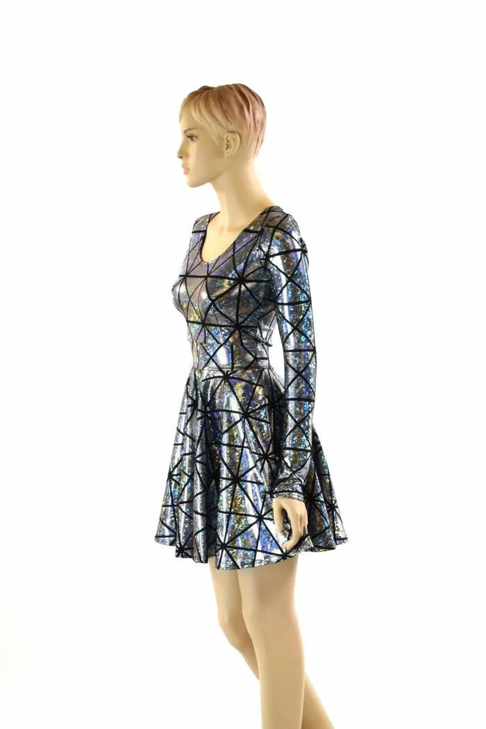 Holographic Long Sleeve Skater Dress