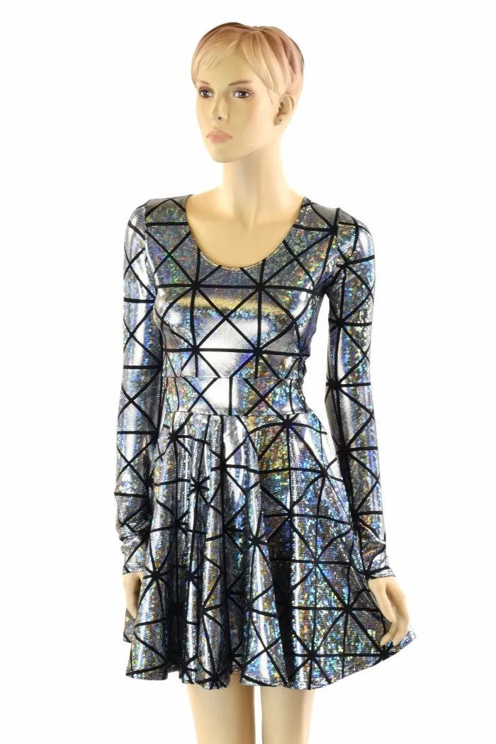 Holographic Long Sleeve Skater Dress