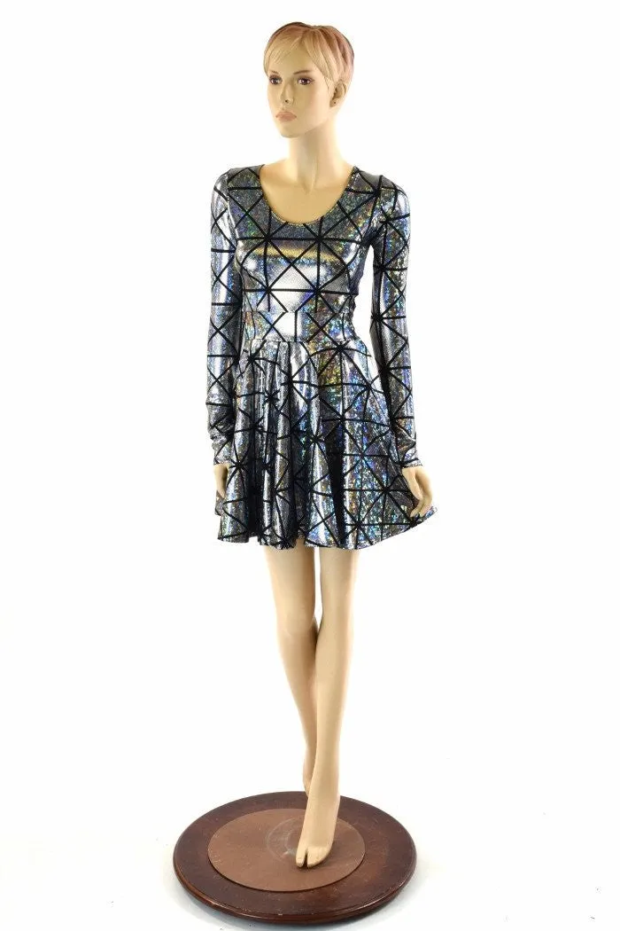 Holographic Long Sleeve Skater Dress