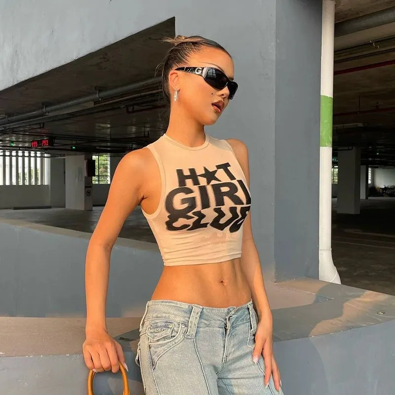 Hot Girl Club Print Top