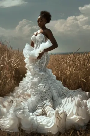 Ivy-Rose  Sparkly Princess  Backless  White Mermaid Gown  Wedding Dress