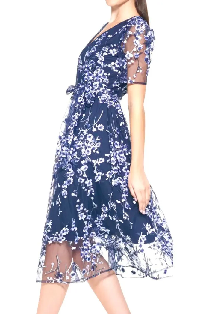 Kensie Embroidery Mesh Midi  Dress