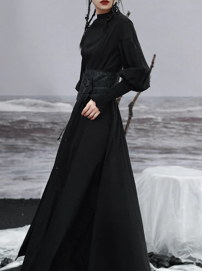 Lantern Long Sleeve Slit Dress Elegant