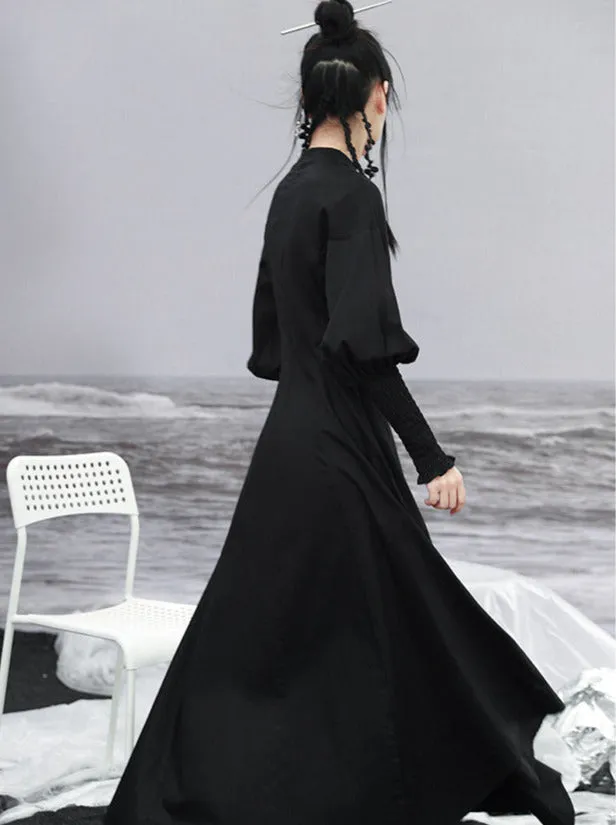 Lantern Long Sleeve Slit Dress Elegant