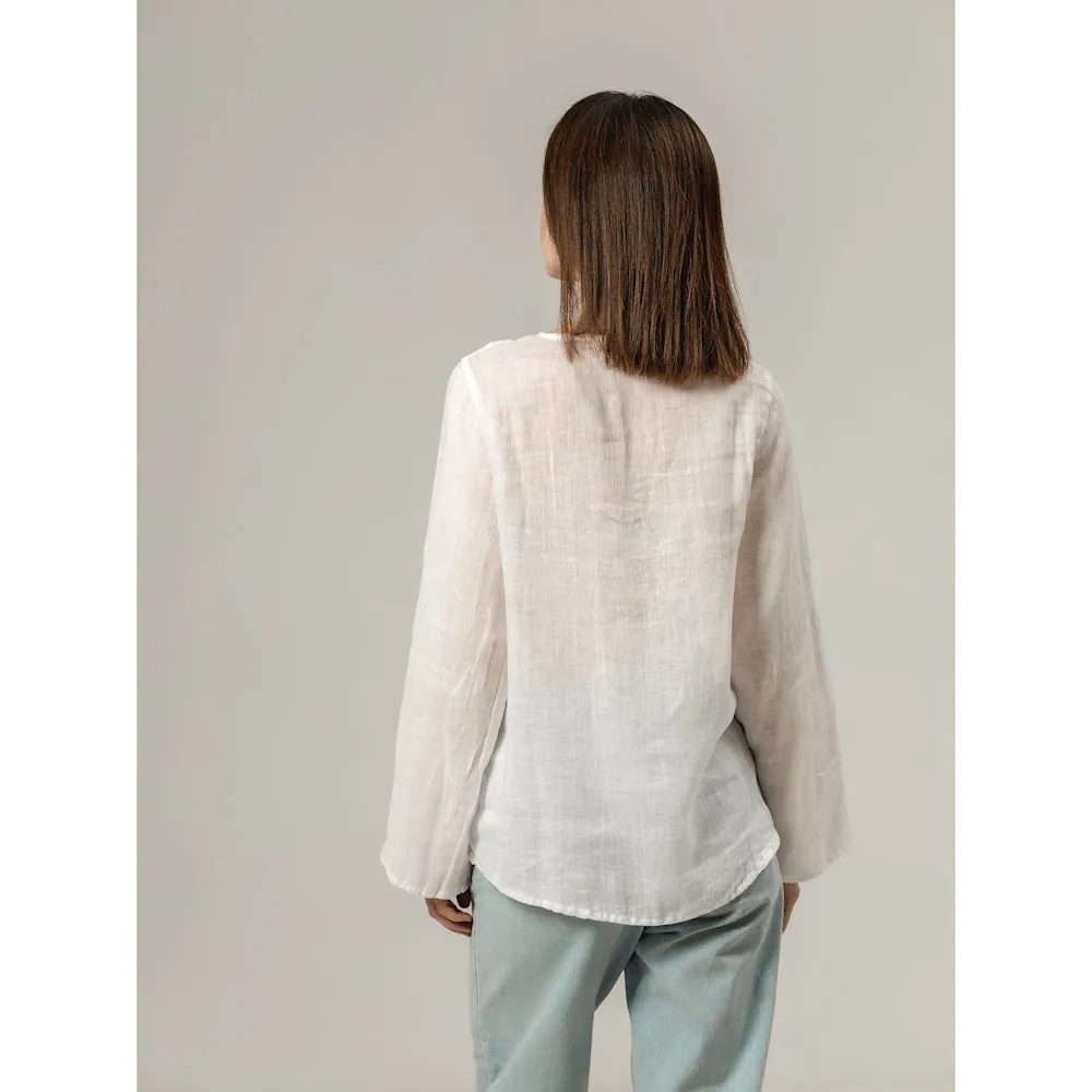 Linen Top - White Gauze - Stonewashed - Luxury Thin Gauze Linen