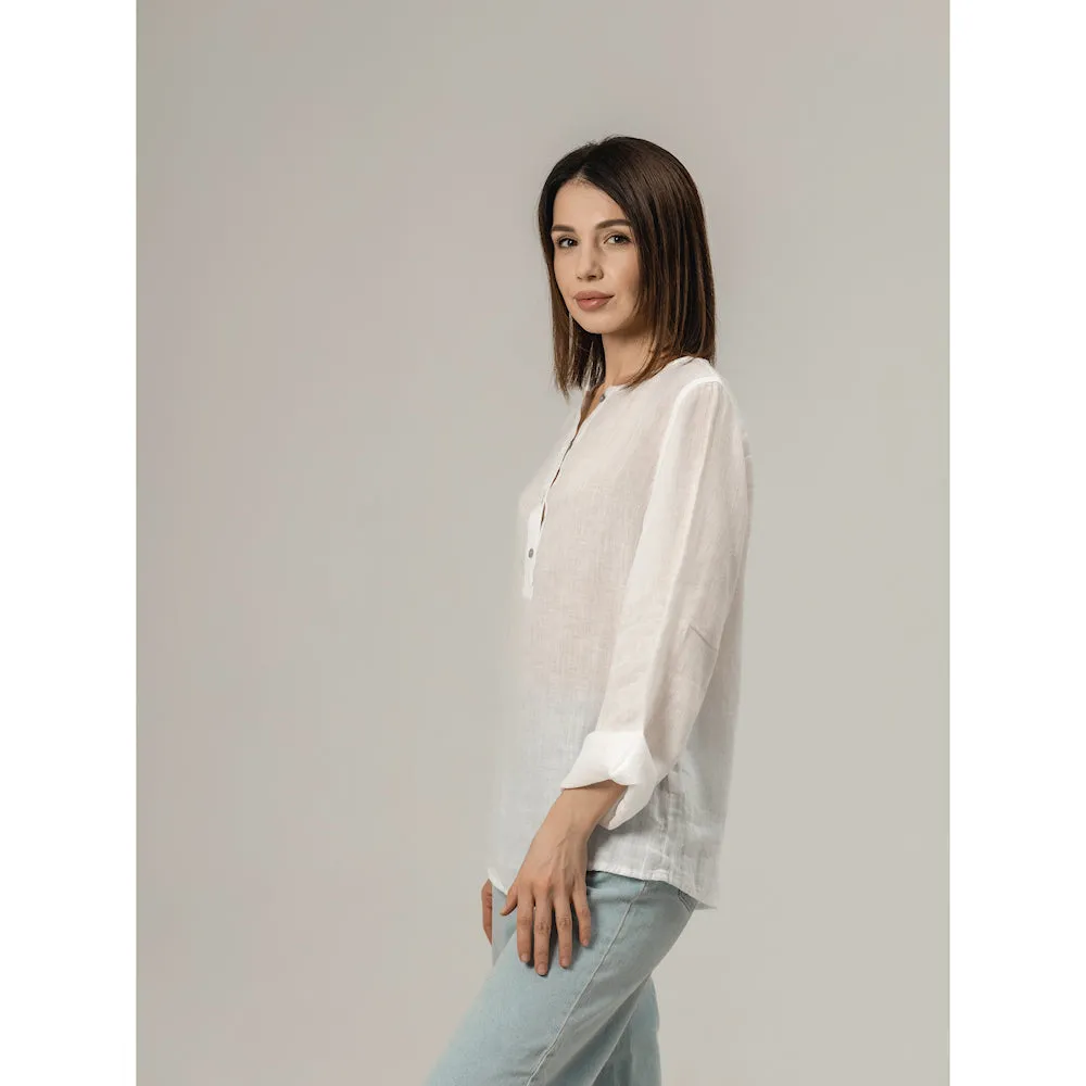 Linen Top - White Gauze - Stonewashed - Luxury Thin Gauze Linen