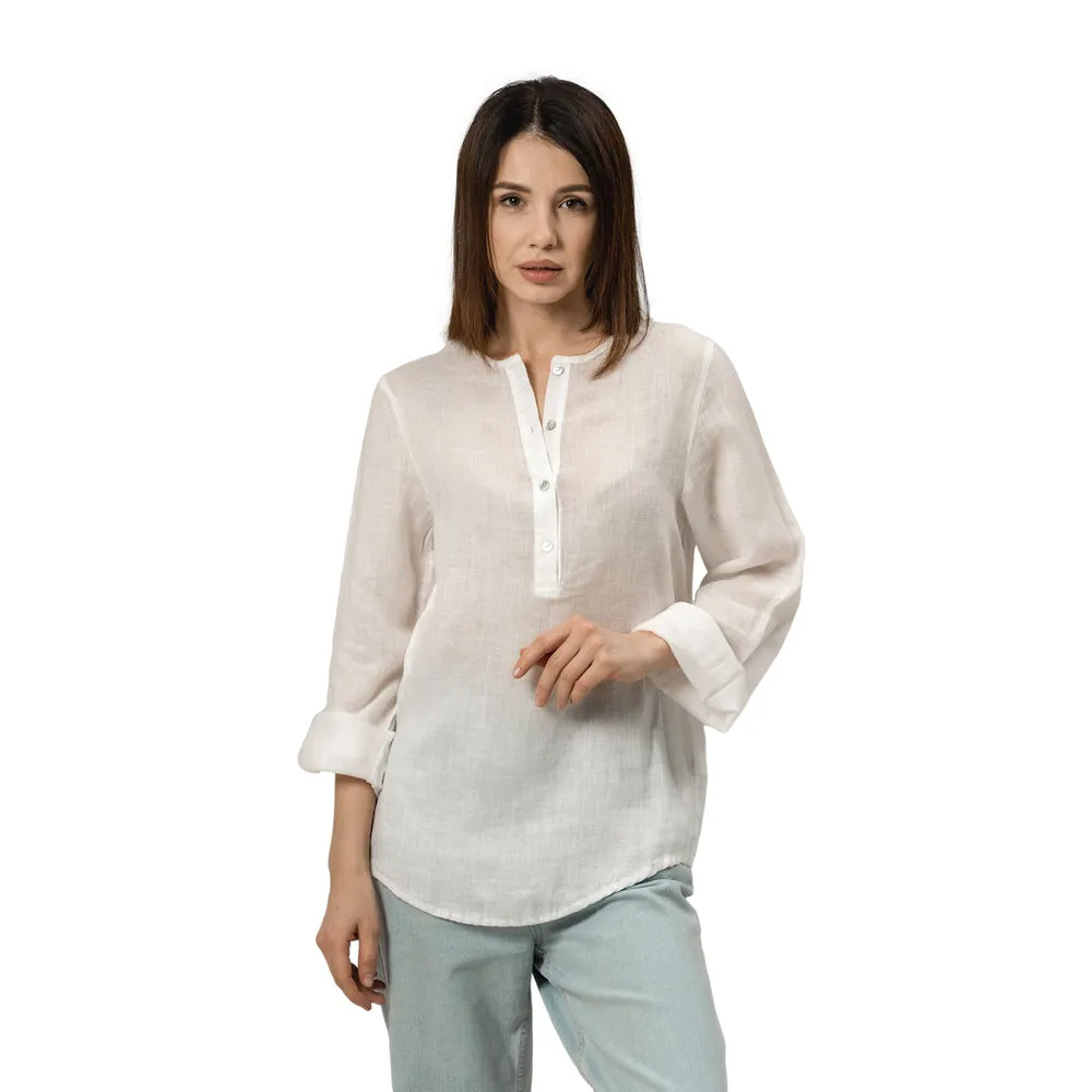 Linen Top - White Gauze - Stonewashed - Luxury Thin Gauze Linen
