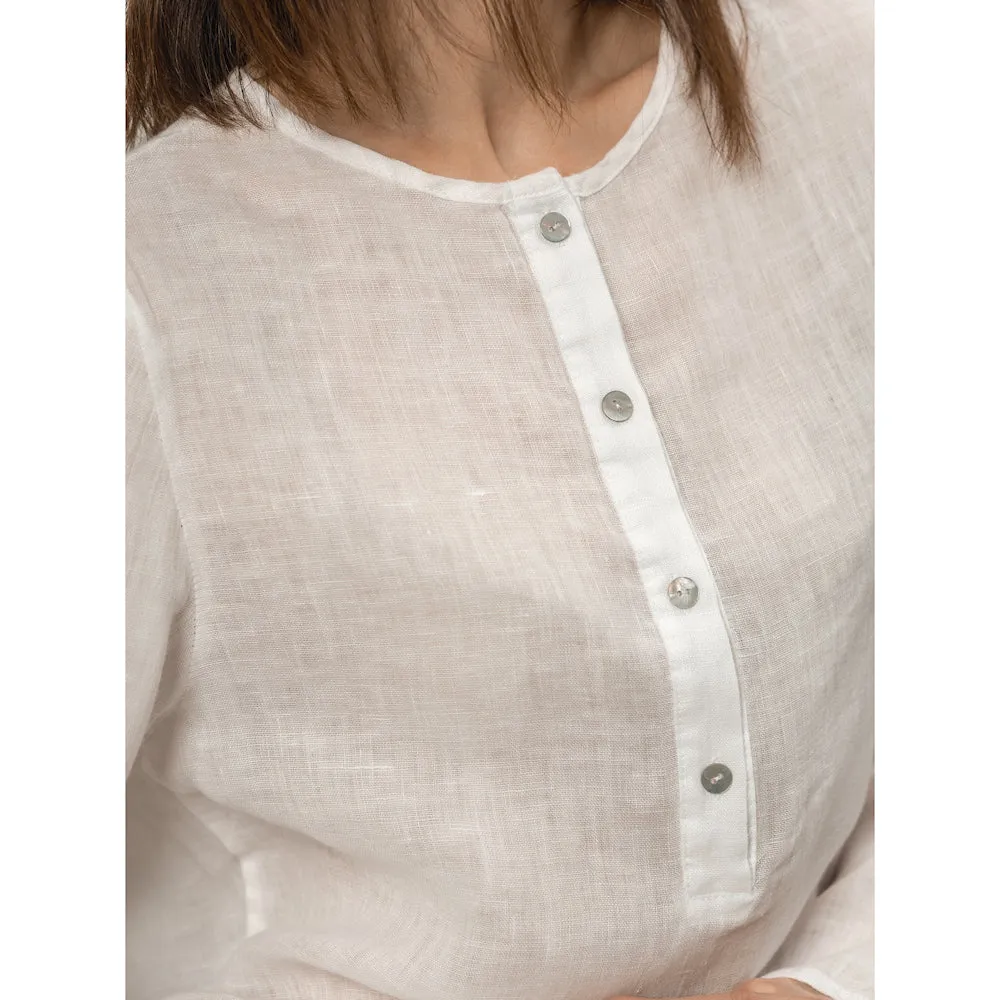 Linen Top - White Gauze - Stonewashed - Luxury Thin Gauze Linen