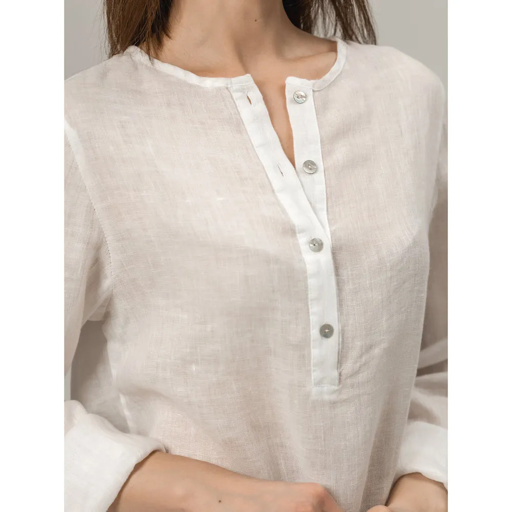 Linen Top - White Gauze - Stonewashed - Luxury Thin Gauze Linen