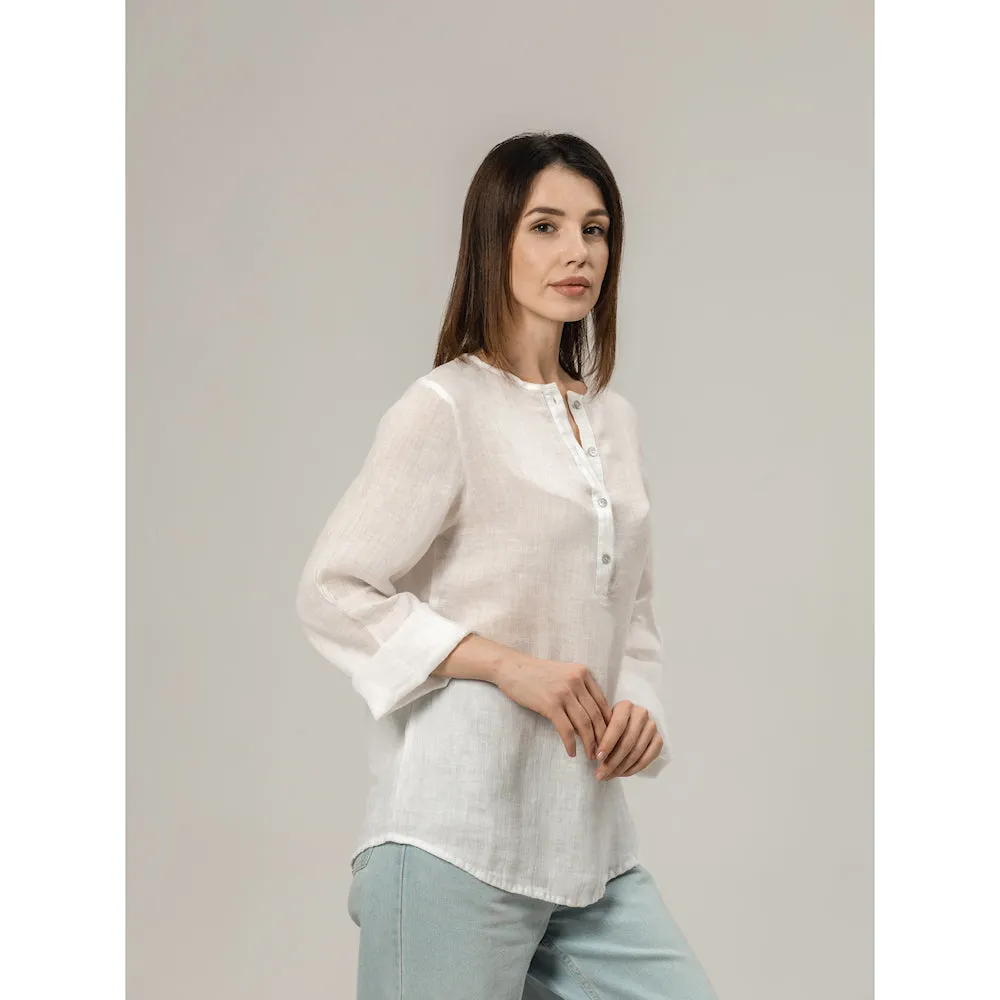 Linen Top - White Gauze - Stonewashed - Luxury Thin Gauze Linen