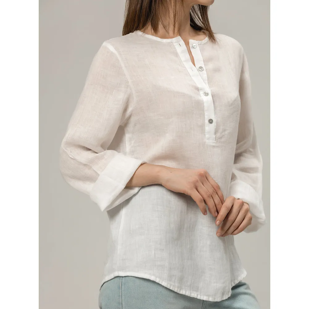 Linen Top - White Gauze - Stonewashed - Luxury Thin Gauze Linen