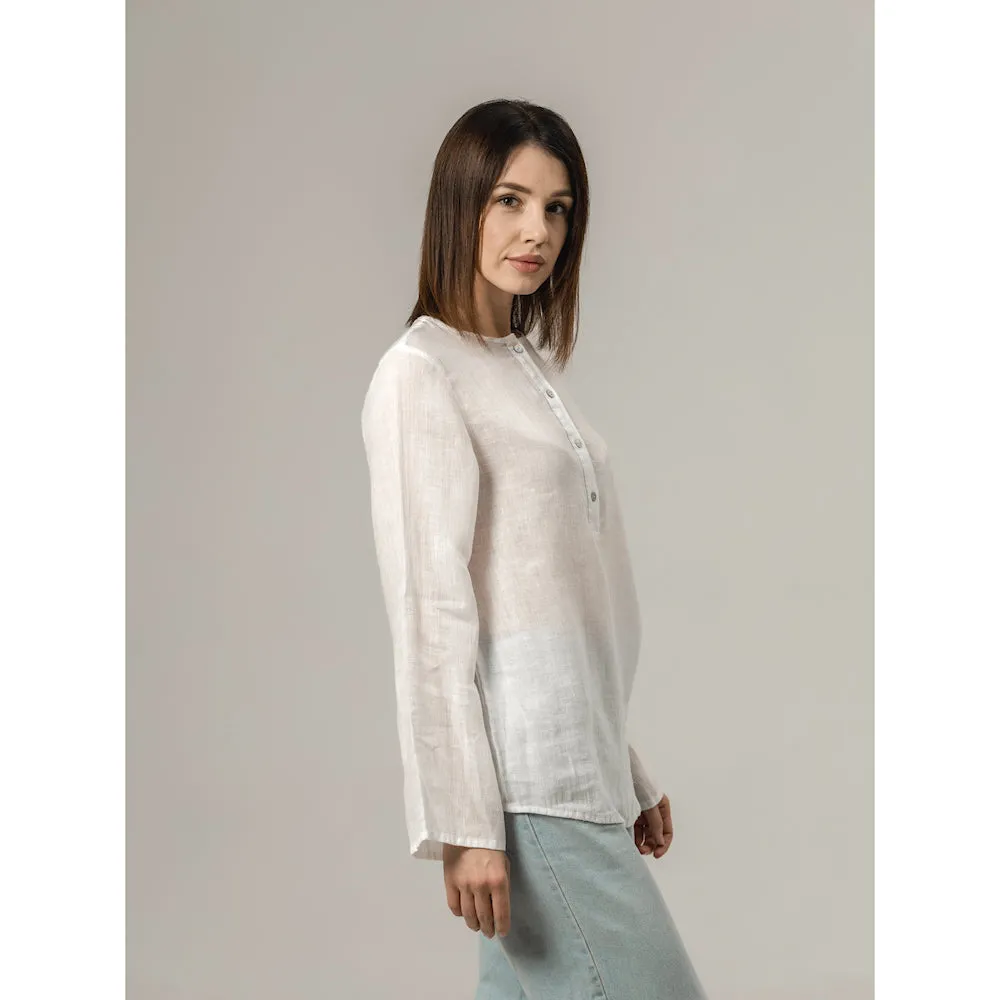 Linen Top - White Gauze - Stonewashed - Luxury Thin Gauze Linen