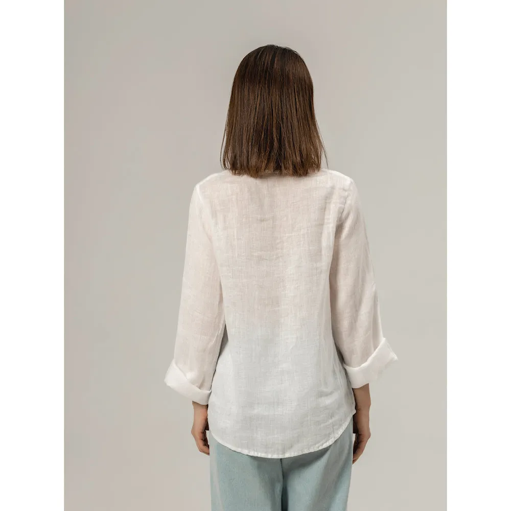 Linen Top - White Gauze - Stonewashed - Luxury Thin Gauze Linen