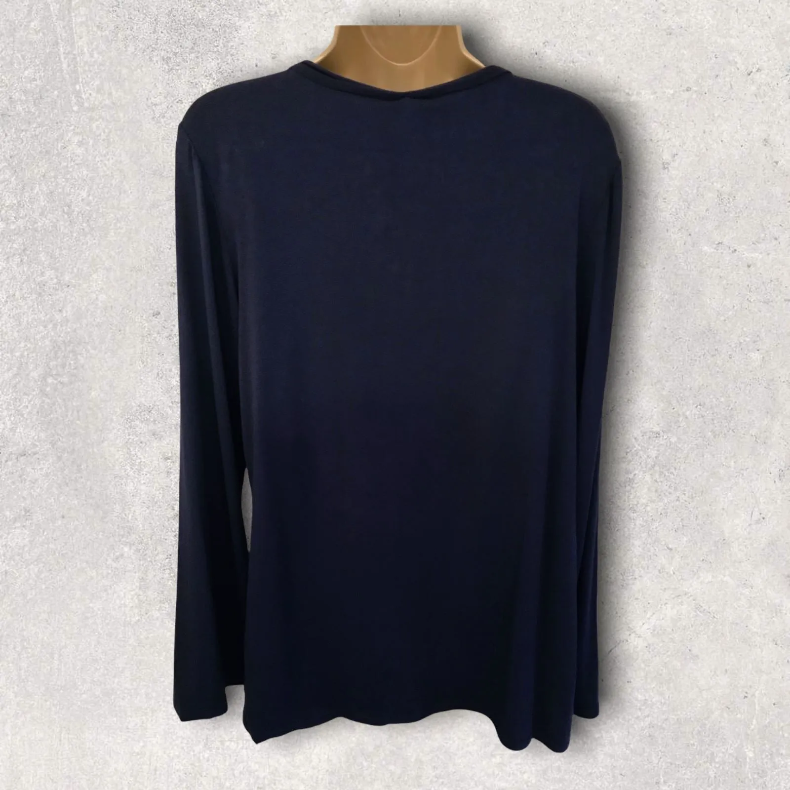 Max Studio Navy Jersey Tie Neck Long Sleeve Top Size L UK 12 US 8 EU 40