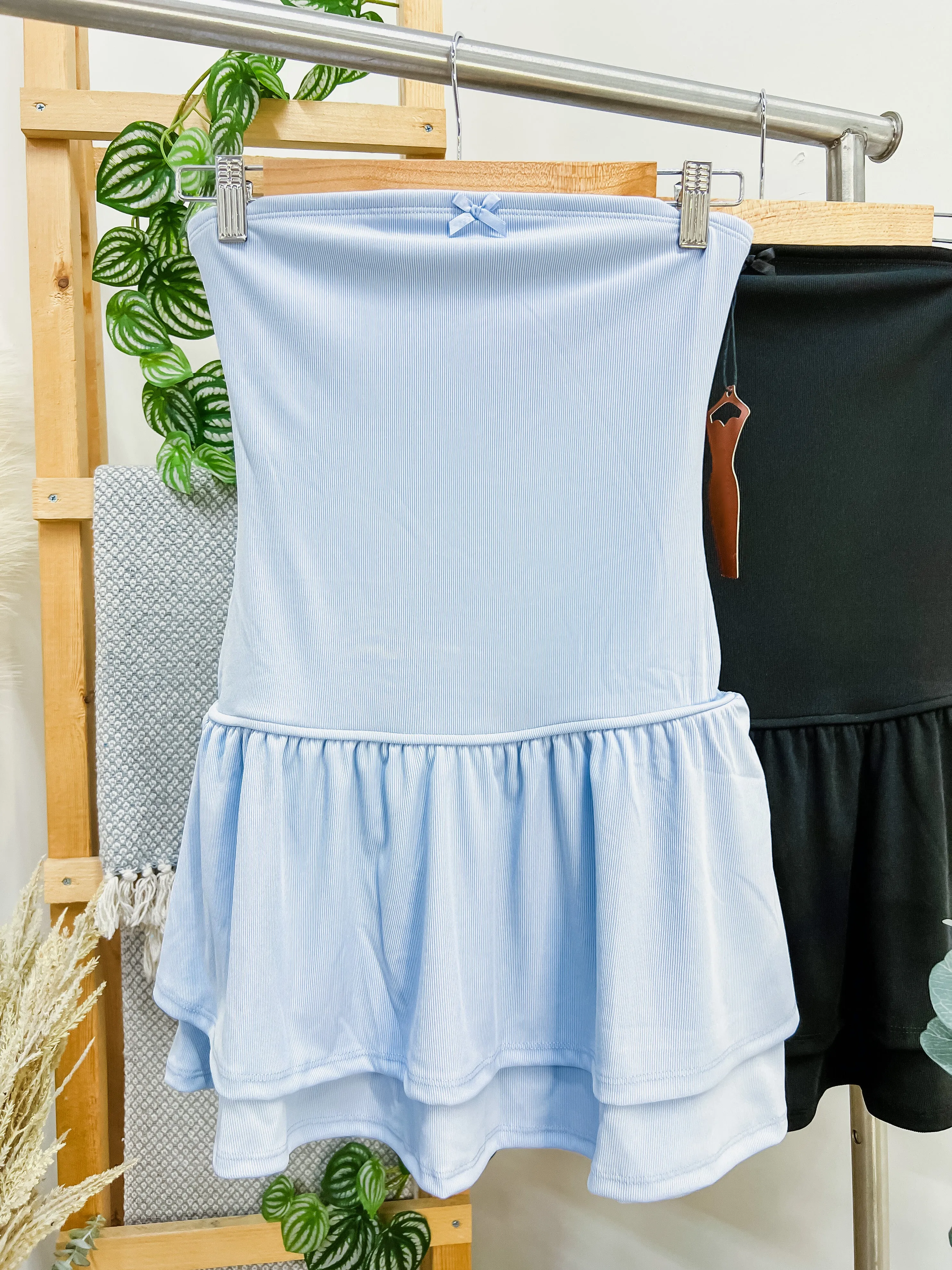 Melanie Strapless Bow Ruffle Dress