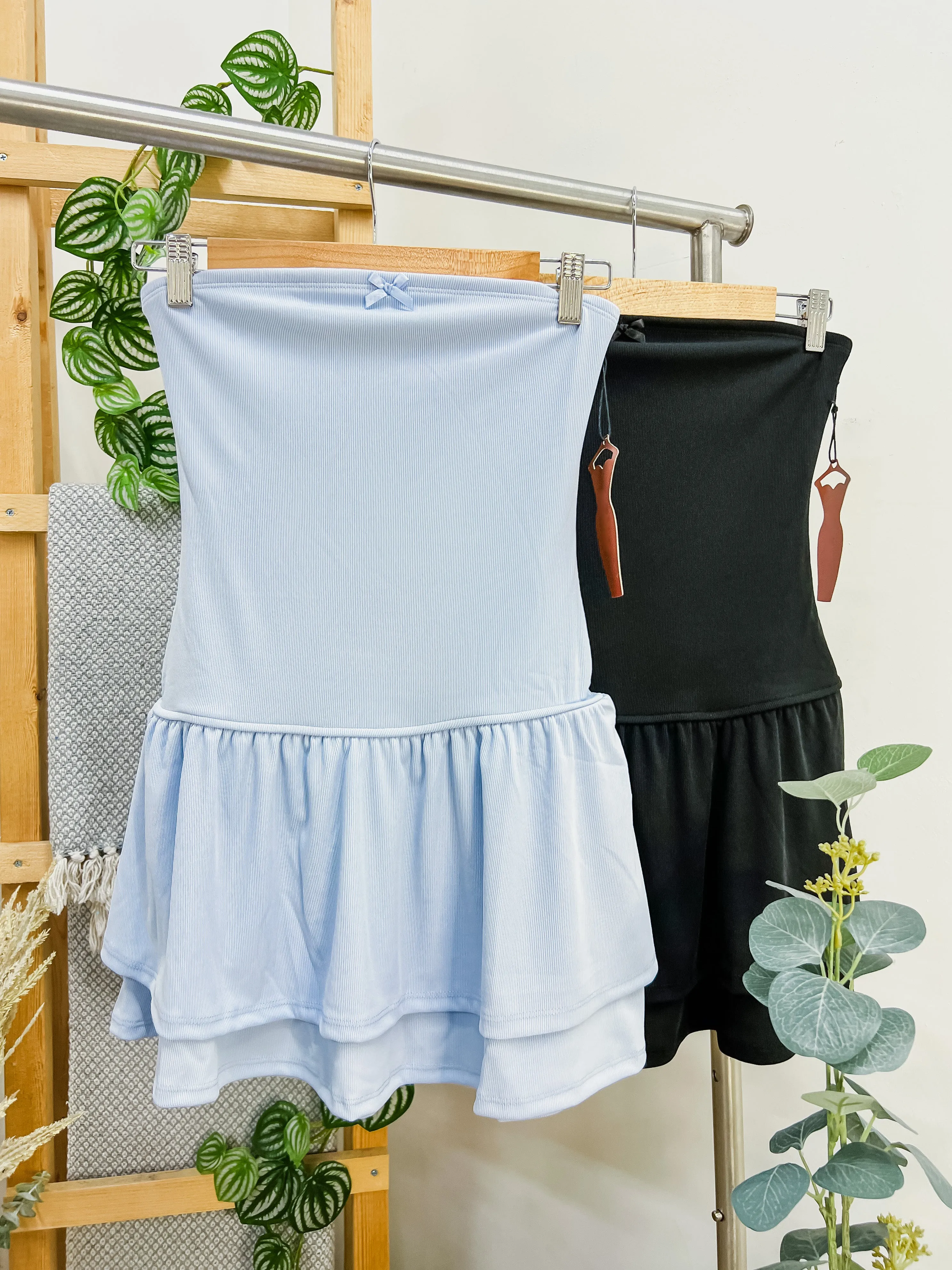 Melanie Strapless Bow Ruffle Dress