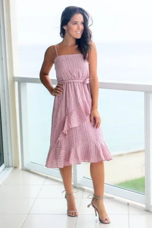 Misty Pink Striped Midi Dress