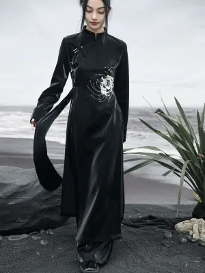 Mode China Slit Dark Dress