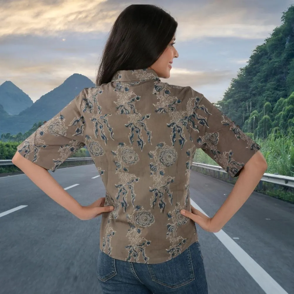 Mud Brown Women Shirt | Hand Block Print of Ajrakh | Chic Comfort