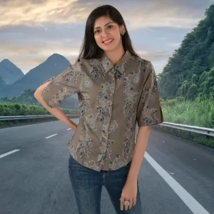 Mud Brown Women Shirt | Hand Block Print of Ajrakh | Chic Comfort