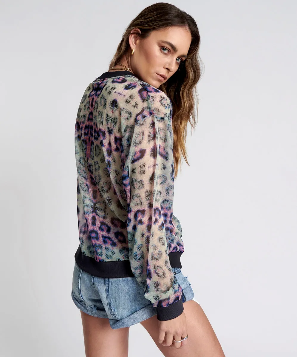 ONE TEASPOON Womens Collision Chiffon Longsleeve Top Animal