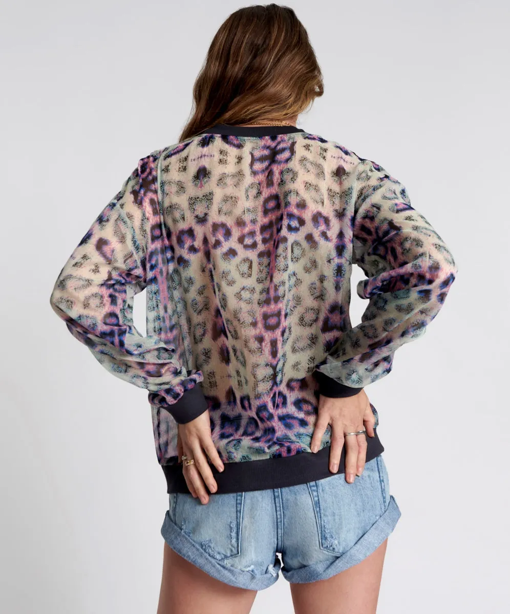 ONE TEASPOON Womens Collision Chiffon Longsleeve Top Animal