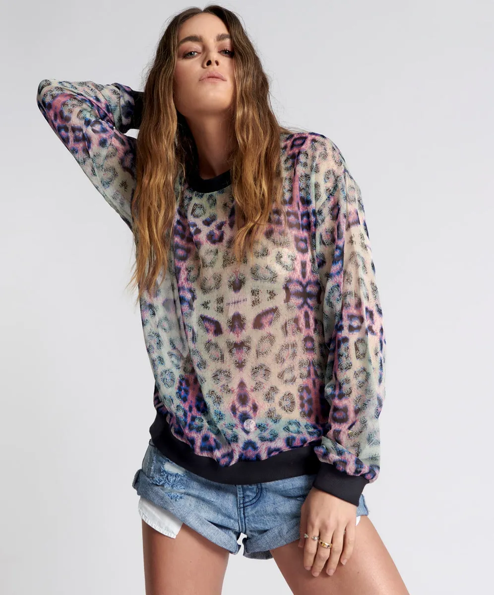 ONE TEASPOON Womens Collision Chiffon Longsleeve Top Animal