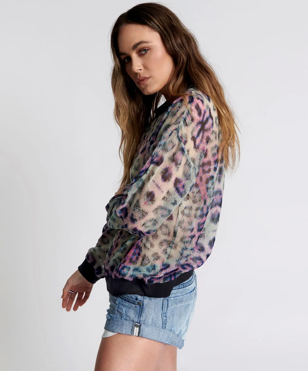 ONE TEASPOON Womens Collision Chiffon Longsleeve Top Animal