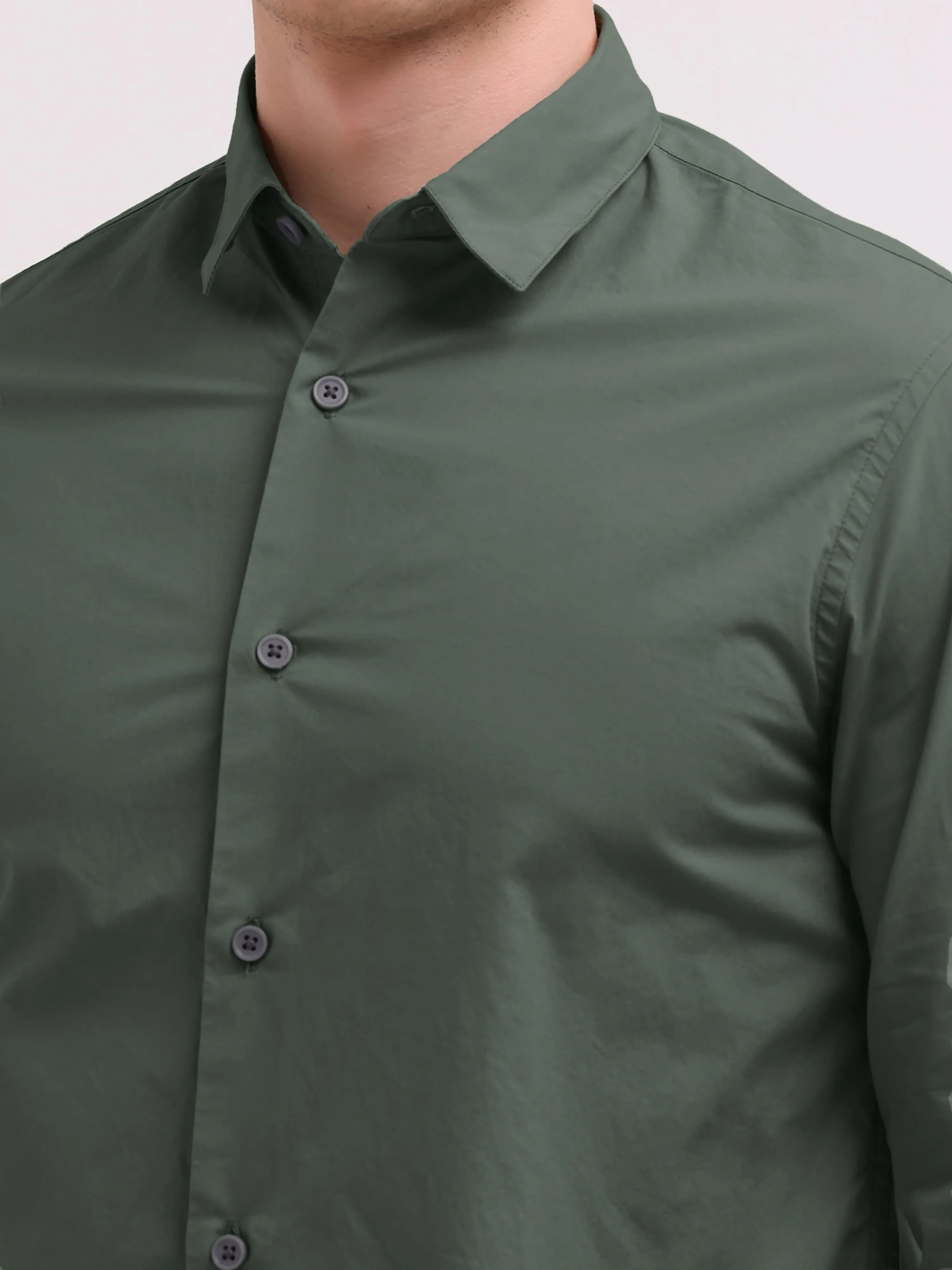 Orchida Plain Full Sleeve Poplin Shirt -  Green