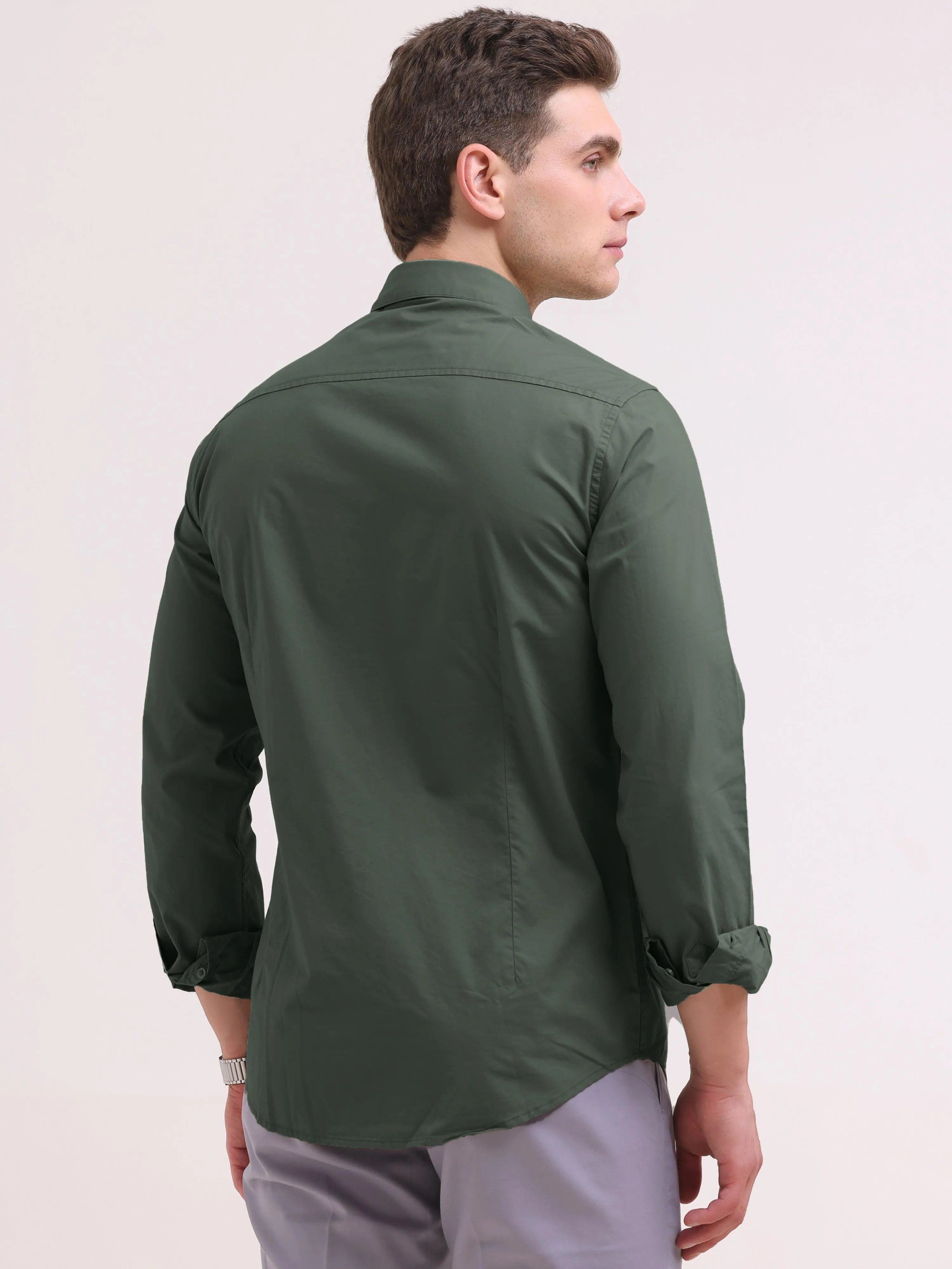 Orchida Plain Full Sleeve Poplin Shirt -  Green