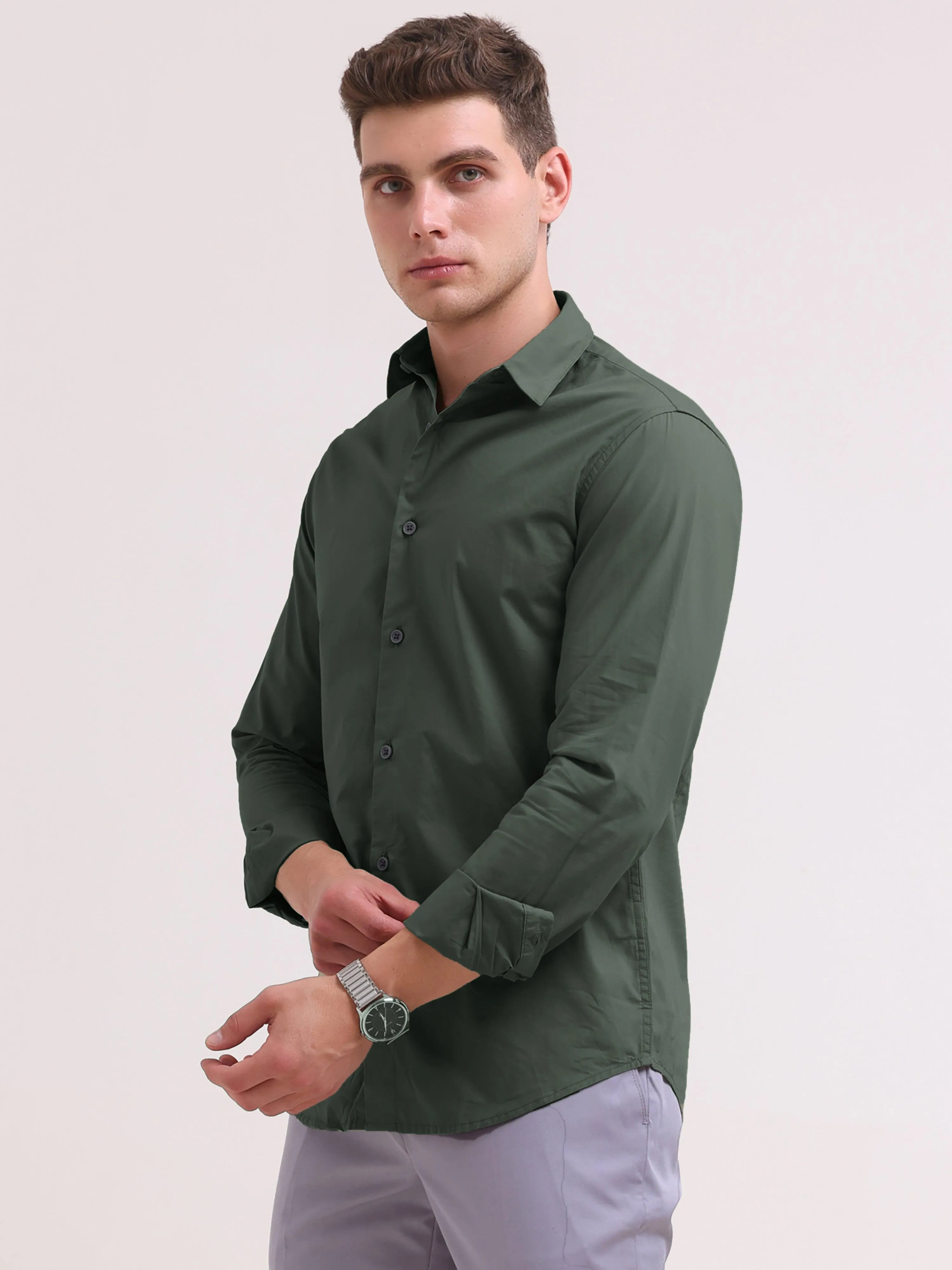 Orchida Plain Full Sleeve Poplin Shirt -  Green