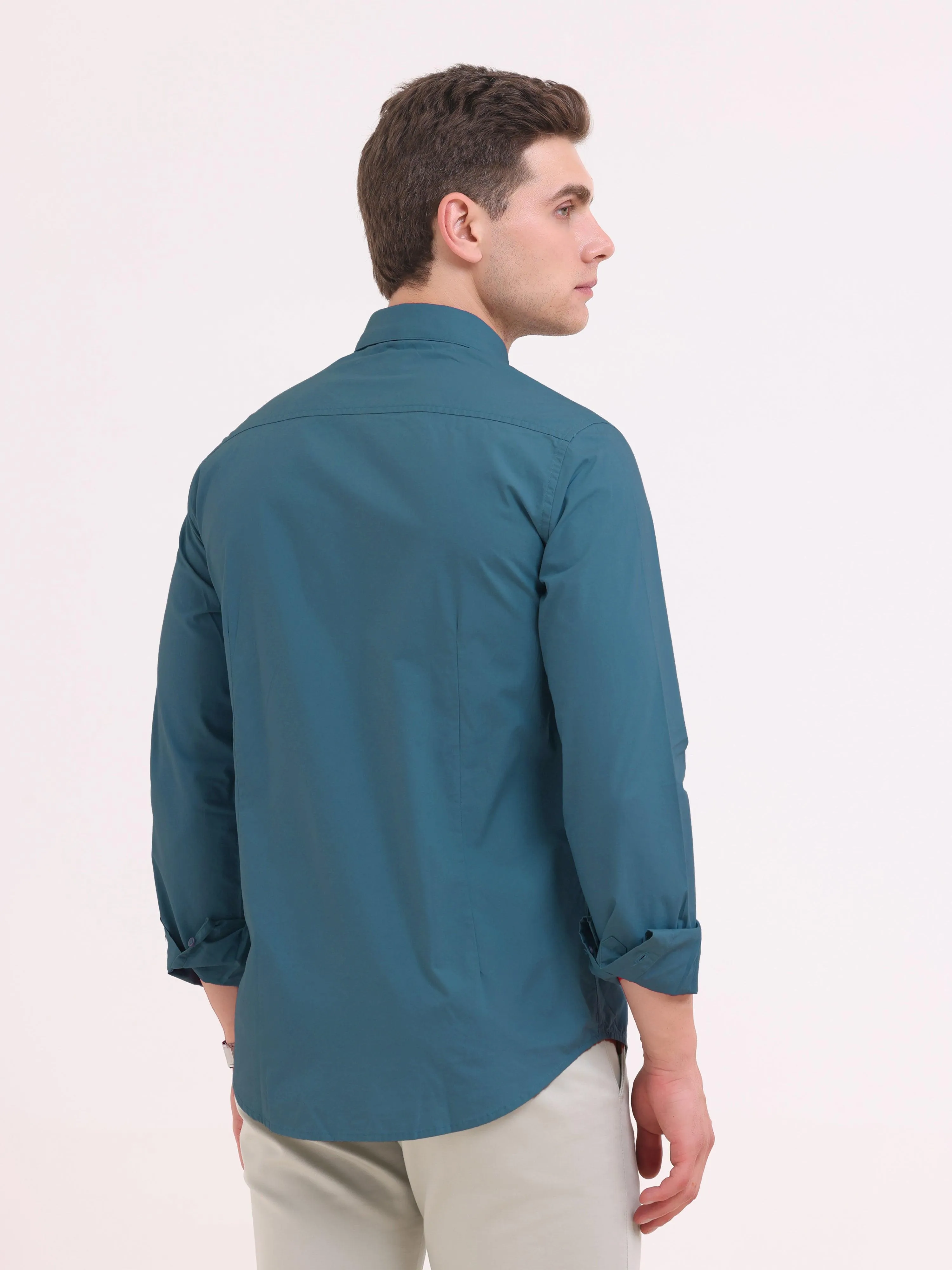 Orchida Plain Full Sleeve Poplin Shirt Teal Blue
