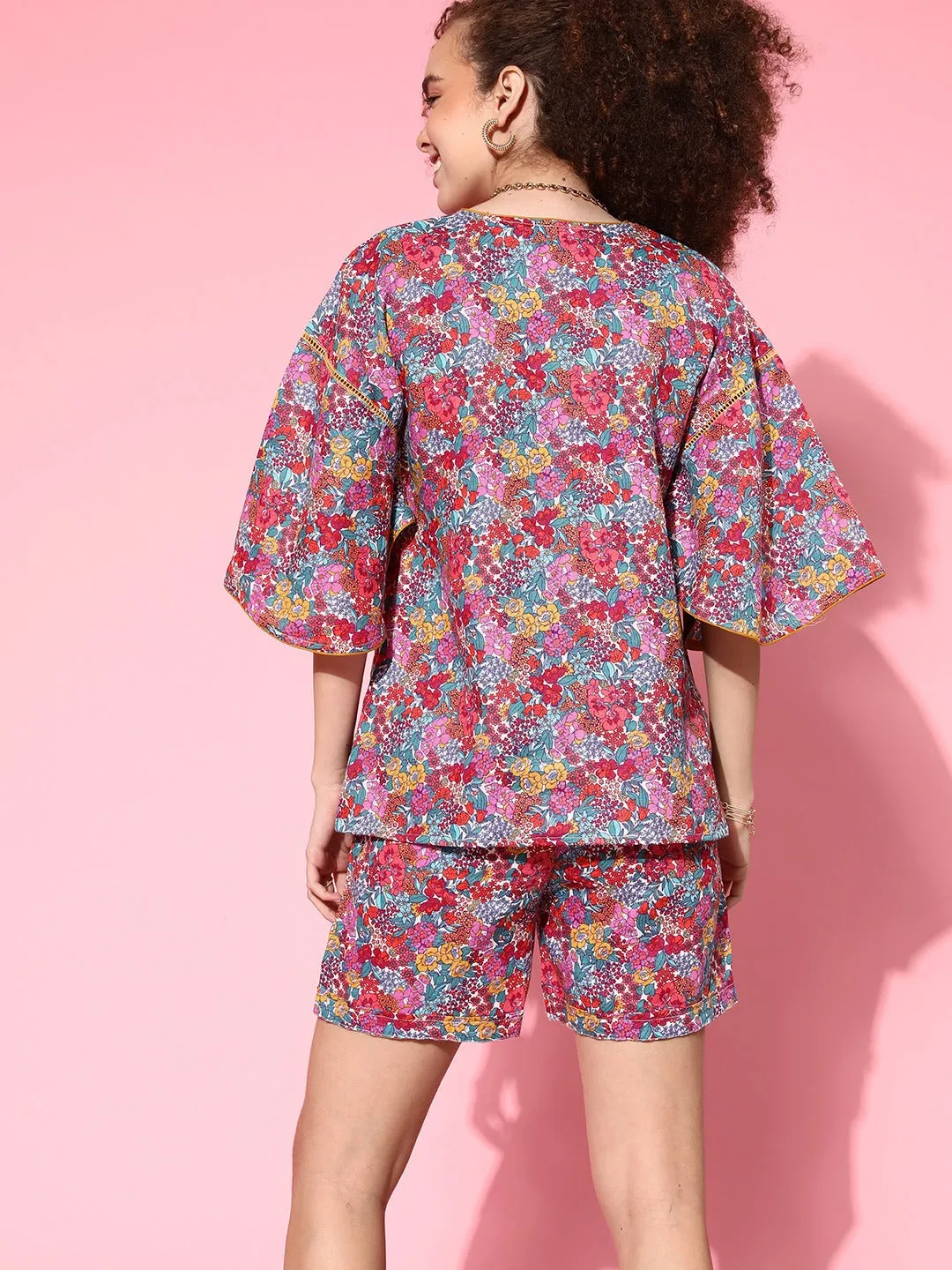 Pink Posy Kimono Short set