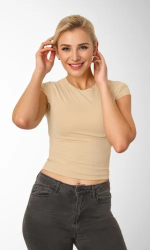 Plain Women Crop Top (Beige)