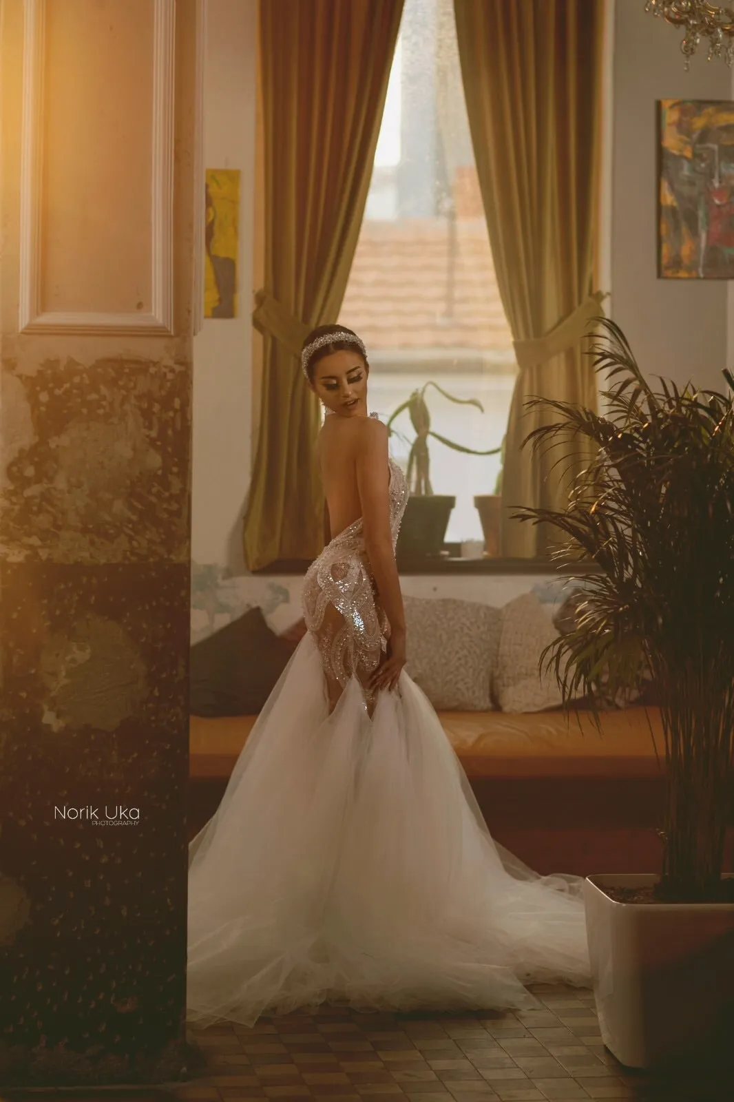 Princess White High Neck and Backless Evening Dress