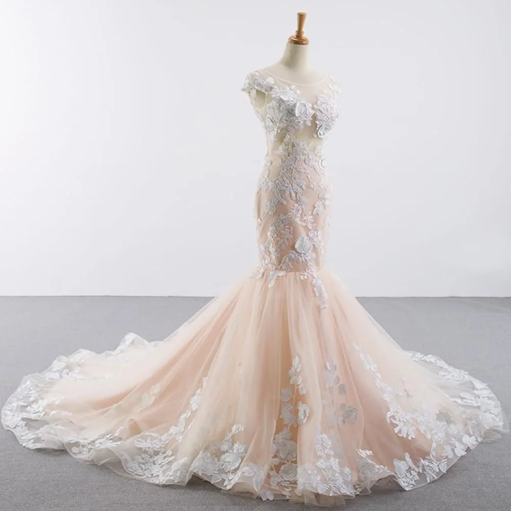 Sexy Backless Flowers Mermaid Wedding Dress
