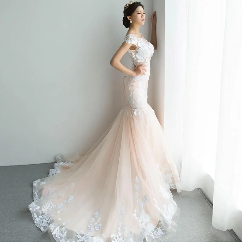 Sexy Backless Flowers Mermaid Wedding Dress