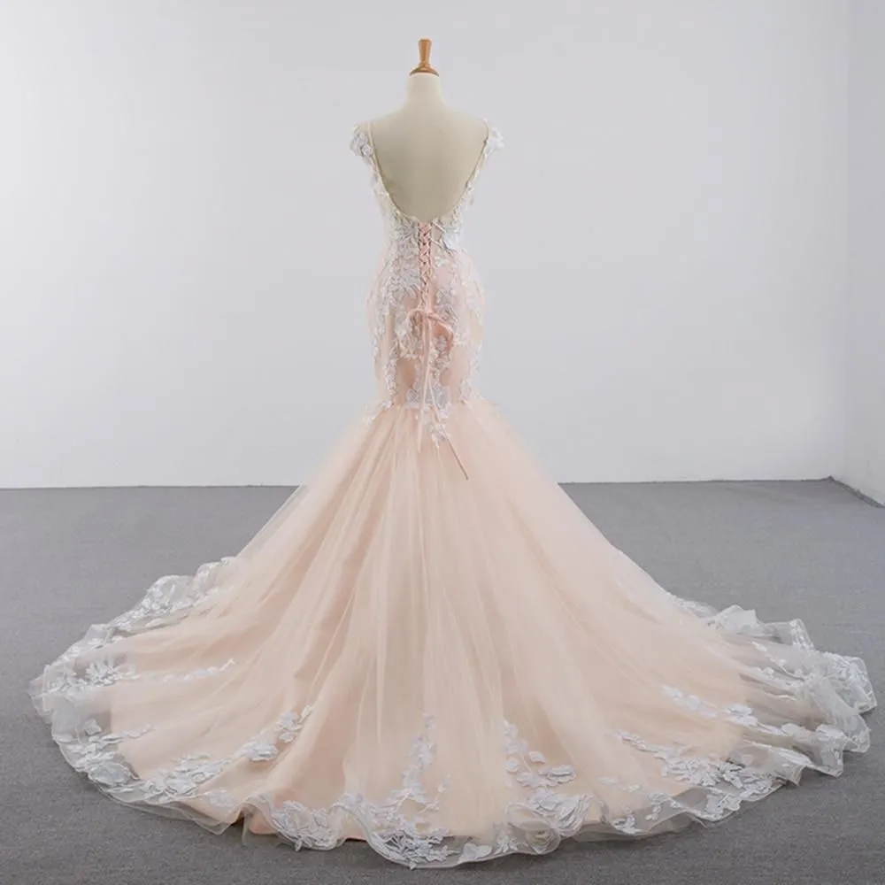 Sexy Backless Flowers Mermaid Wedding Dress